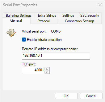 Serial Port Redirector - General Settings