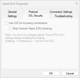 Serial Port Redirector - SSL Settings