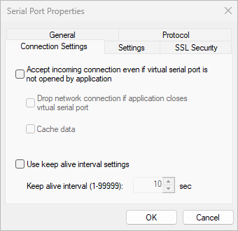 Serial Port Redirector - Connection Settings