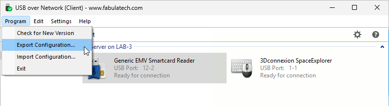 Export Configuration