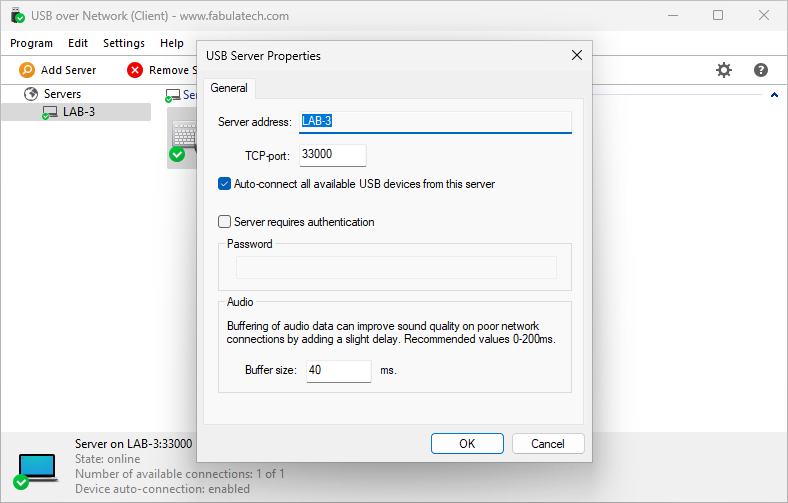 USB Server Properties