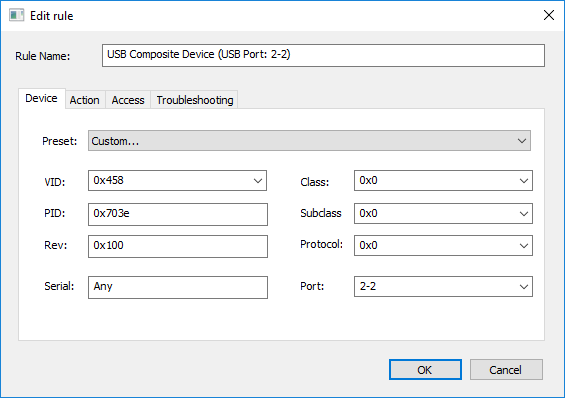 Rule creation dialog